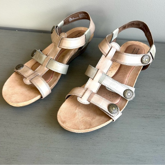 Rockport Cobb Hill Leather Strappy Wedge Sandal Sz10N Beige Neutral Arch Support - Picture 4 of 15
